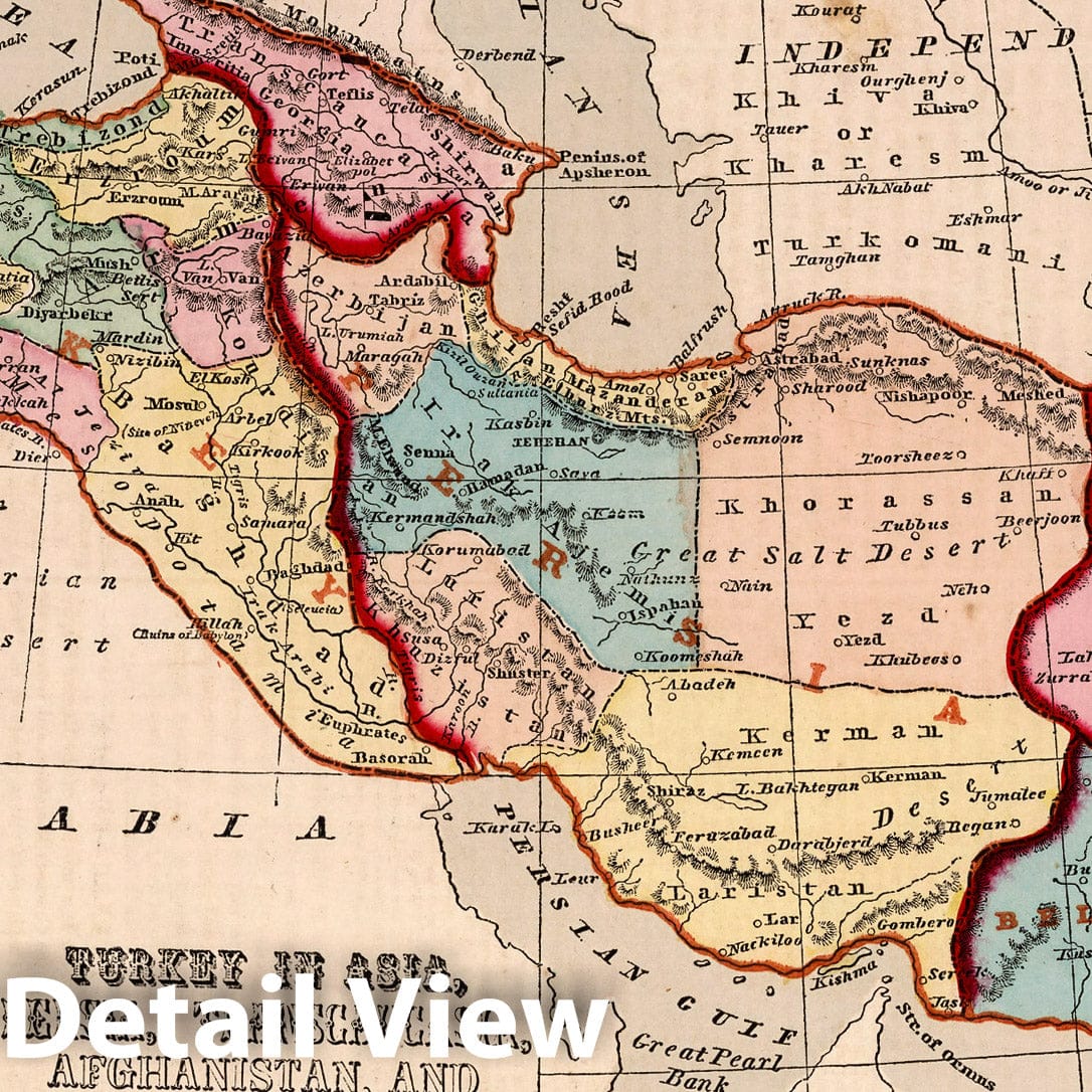 Turkey in Asia, Persia, Trans-Caucasia, Afghanistan, Balochistan 1856 - Historical Map Print