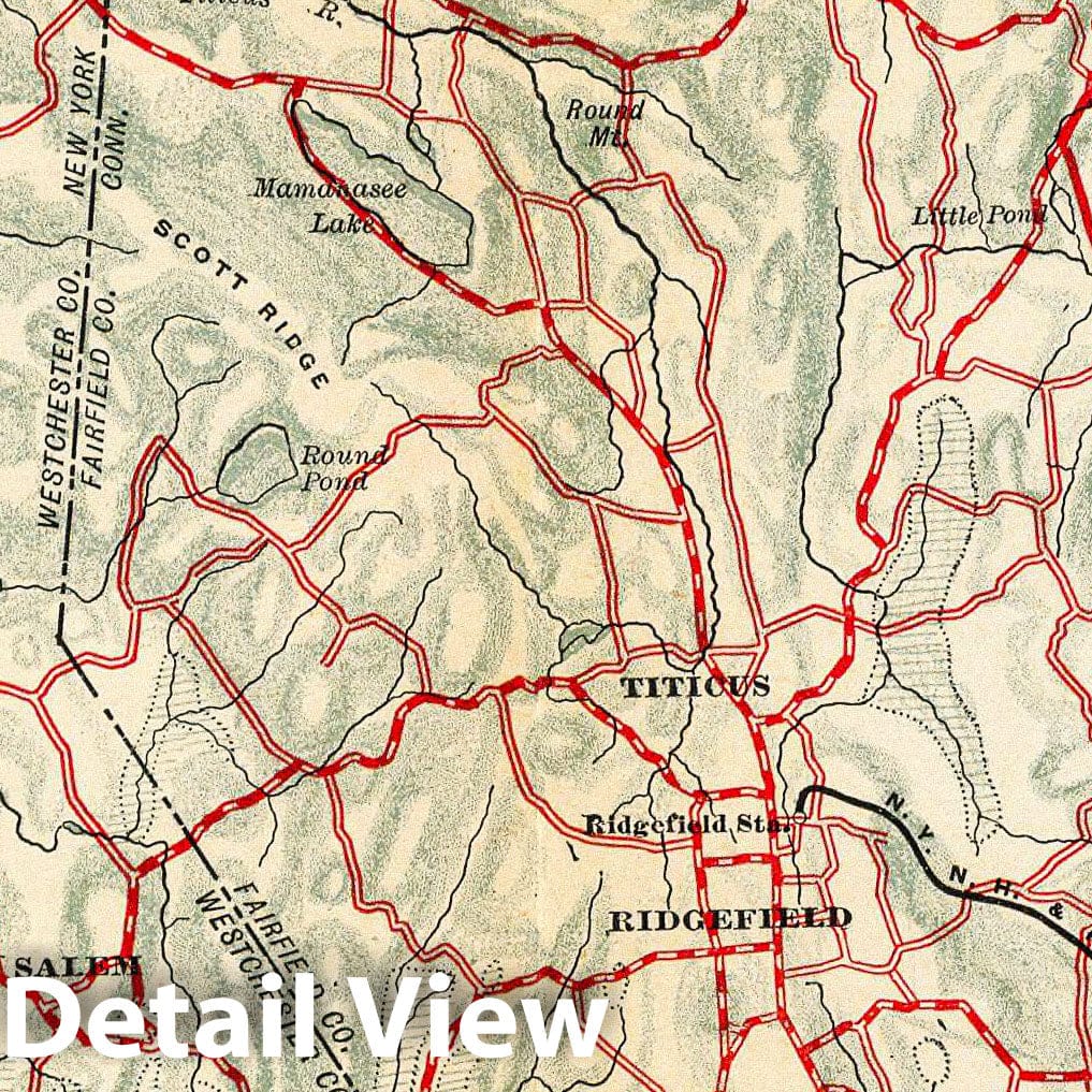 Historic Map : Trinity Lake-Ridgebury-Cross River-Bethel., 1895, Vintage Wall Decor