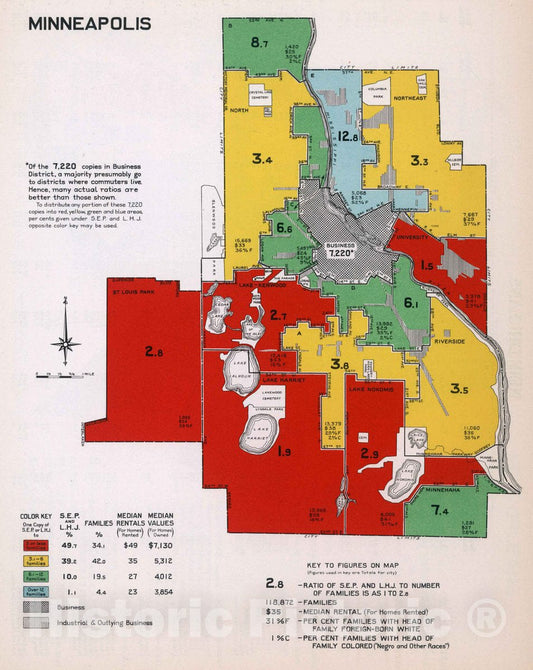 Historic Map : City Markets, A Study of Thirty-Five Cities. Advertising Department, 1932. Minneapolis, 1932 AtlasVintage Wall Art