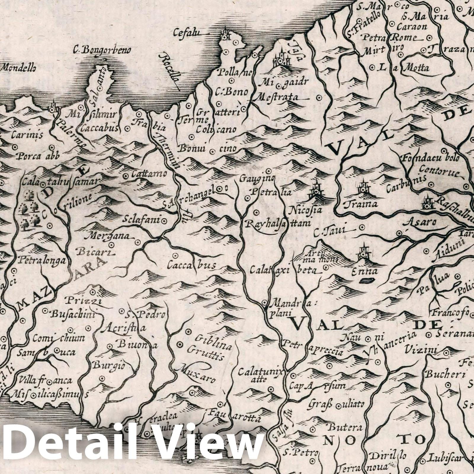 Sicily - River Map, 1636 - Historical Map Print