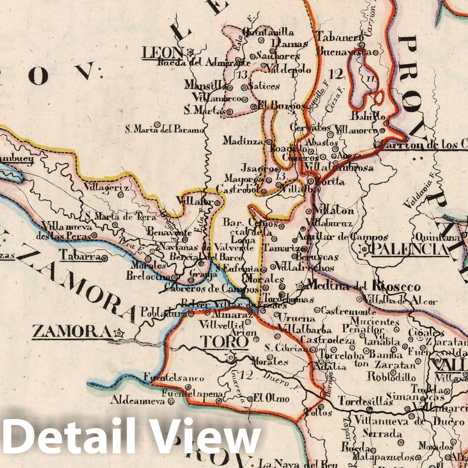 Spain, Toro and Valladolid Provinces - Boundary Map, 1825