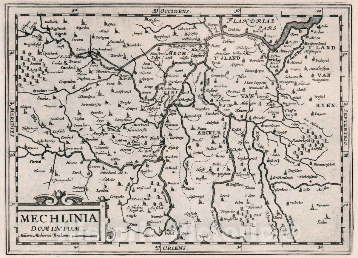 Historic Map : Belgium, Mechlinia Dominium. Atlas sive Cosmographicae Meditationes de Fabrica Mundi et fabricati Figura, 1636 Atlas , Vintage Wall Art