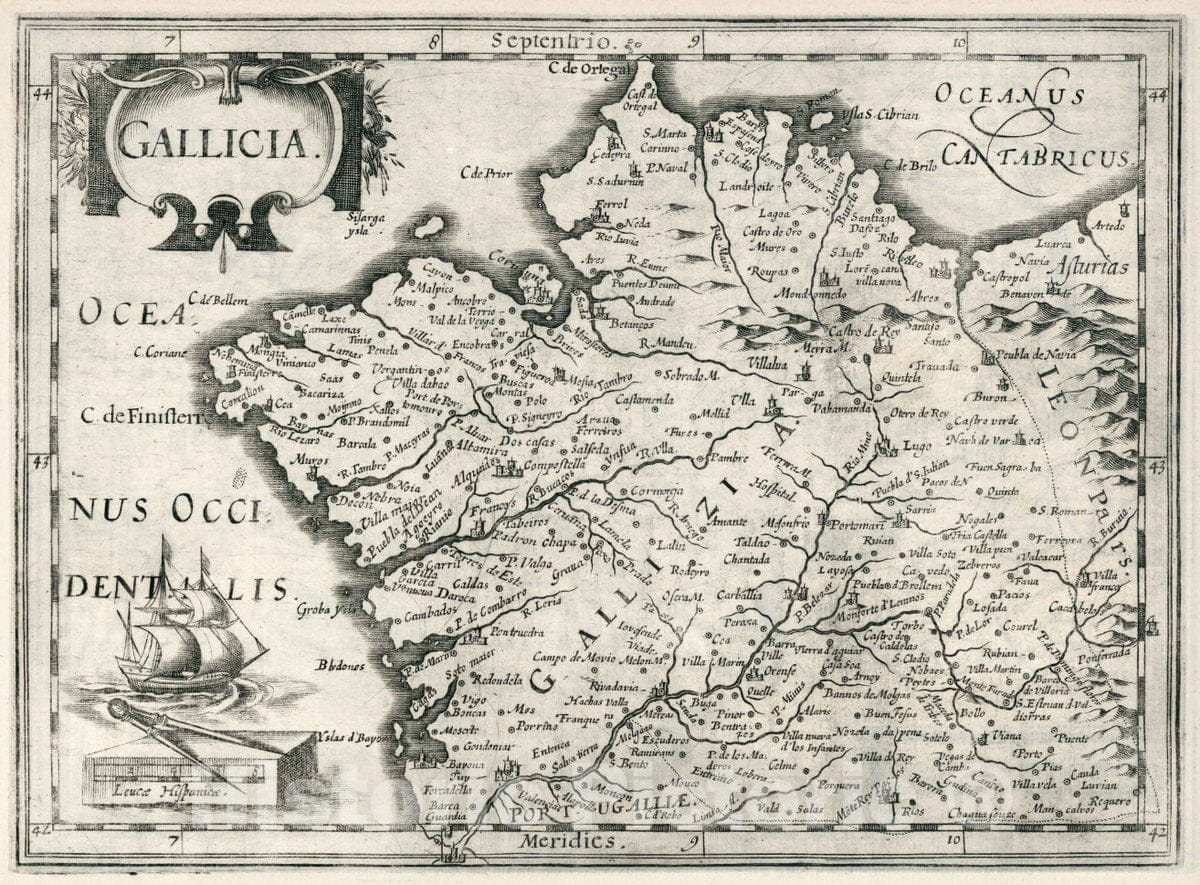 Historic Map : Spain, Gallicia. Atlas sive Cosmographicae Meditationes de Fabrica Mundi et fabricati Figura, 1636 Atlas , Vintage Wall Art