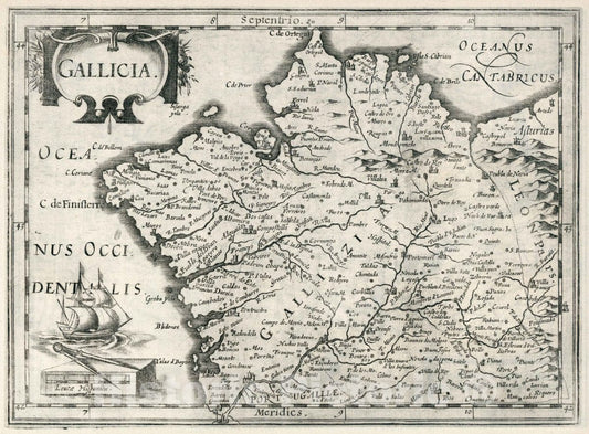 Historic Map : Spain, Gallicia. Atlas sive Cosmographicae Meditationes de Fabrica Mundi et fabricati Figura, 1636 Atlas , Vintage Wall Art