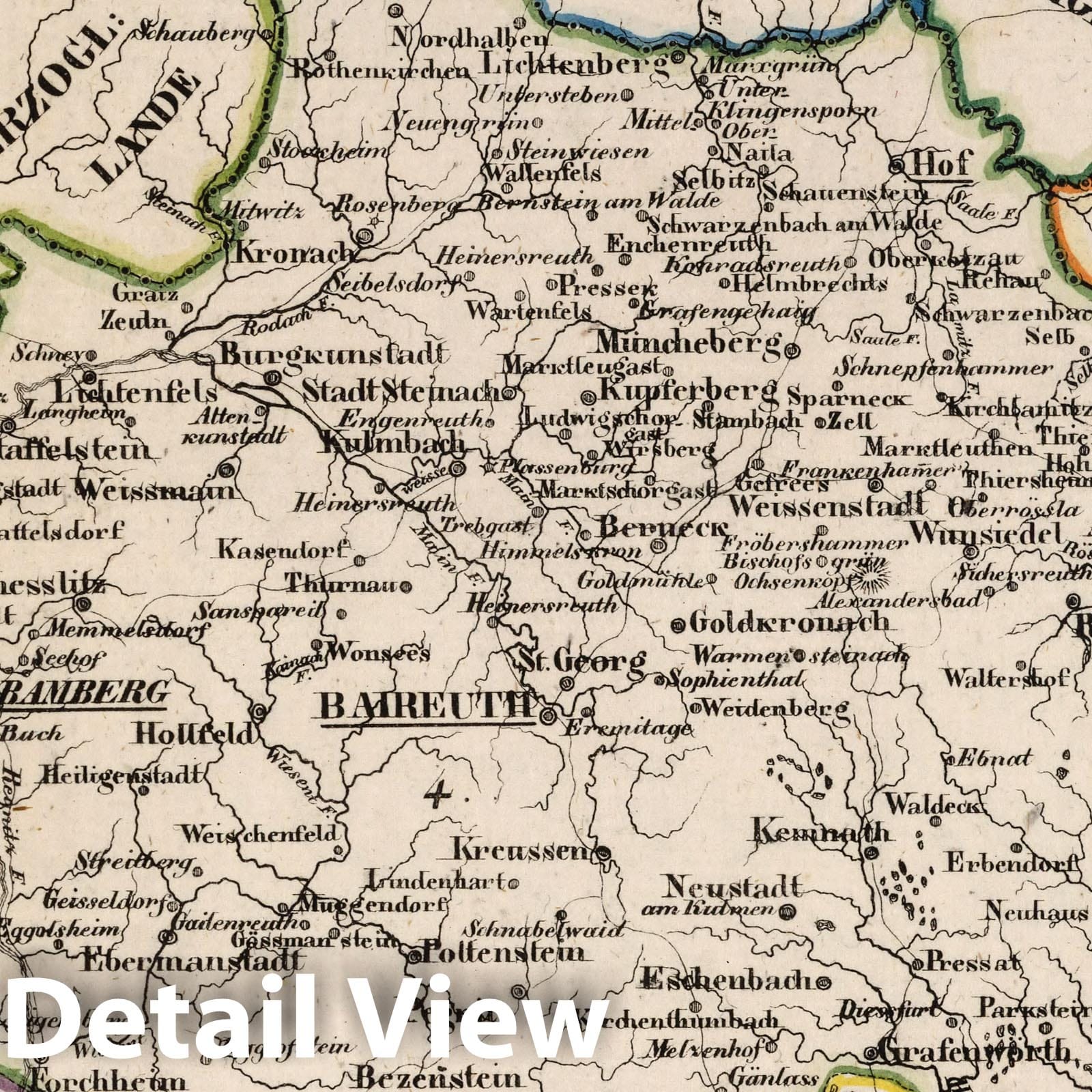 Upper Main District, Bavaria - Boundary Map, 1825 - Historical Map Print