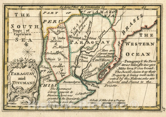 Historic Map : Paraguay And Tucuman. Atlas Minimus or a New Set of Pocket Maps of the Several Empires, Kingdoms and States of the Known World, 1758 Atlas - Vintage Wall Art