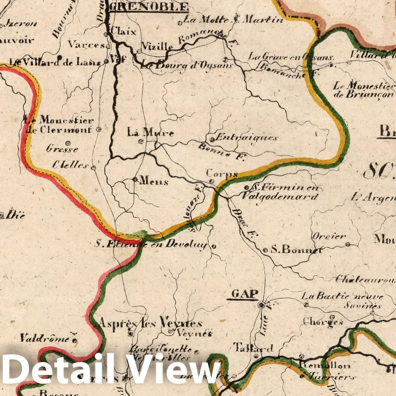 France - Road Map, 1825 - Historical Map Print