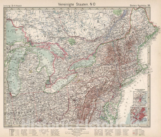 Historic Map : United States, East 99. Vereinigte Staaten NO. United States NE, 1925 Atlas , Vintage Wall Art