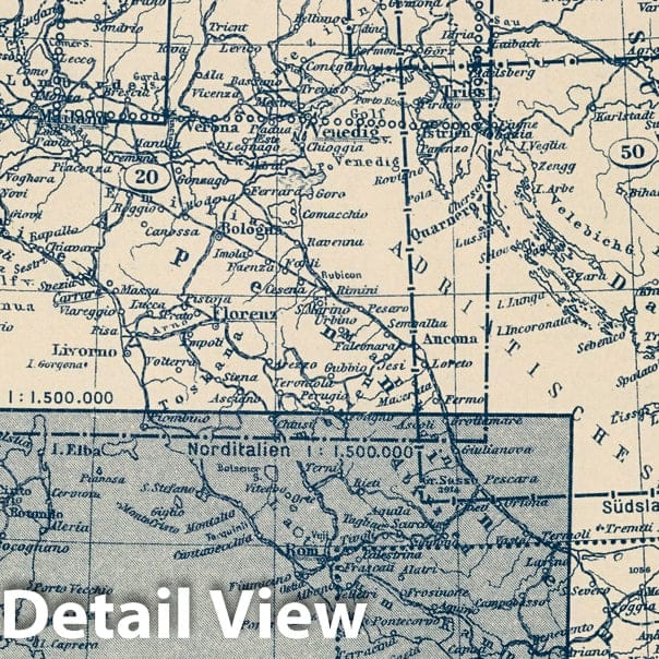 Central Italy - Plate No. 21, 1925 - Stieler's Atlas Index Map Print