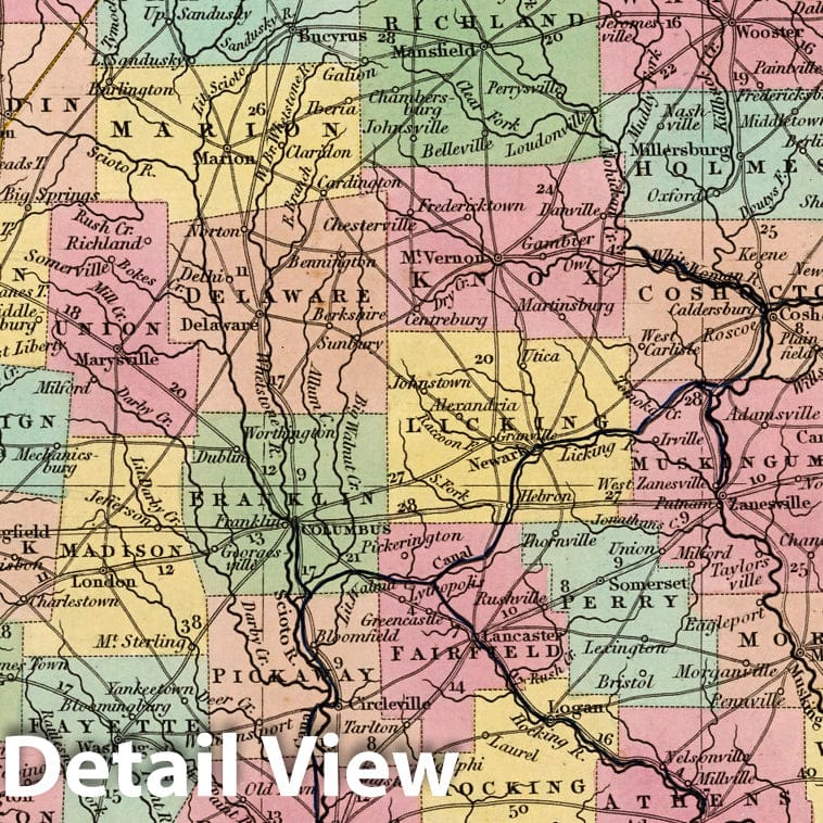 Ohio with Canal, Roads and Distances, 1841 - Historical Map Print