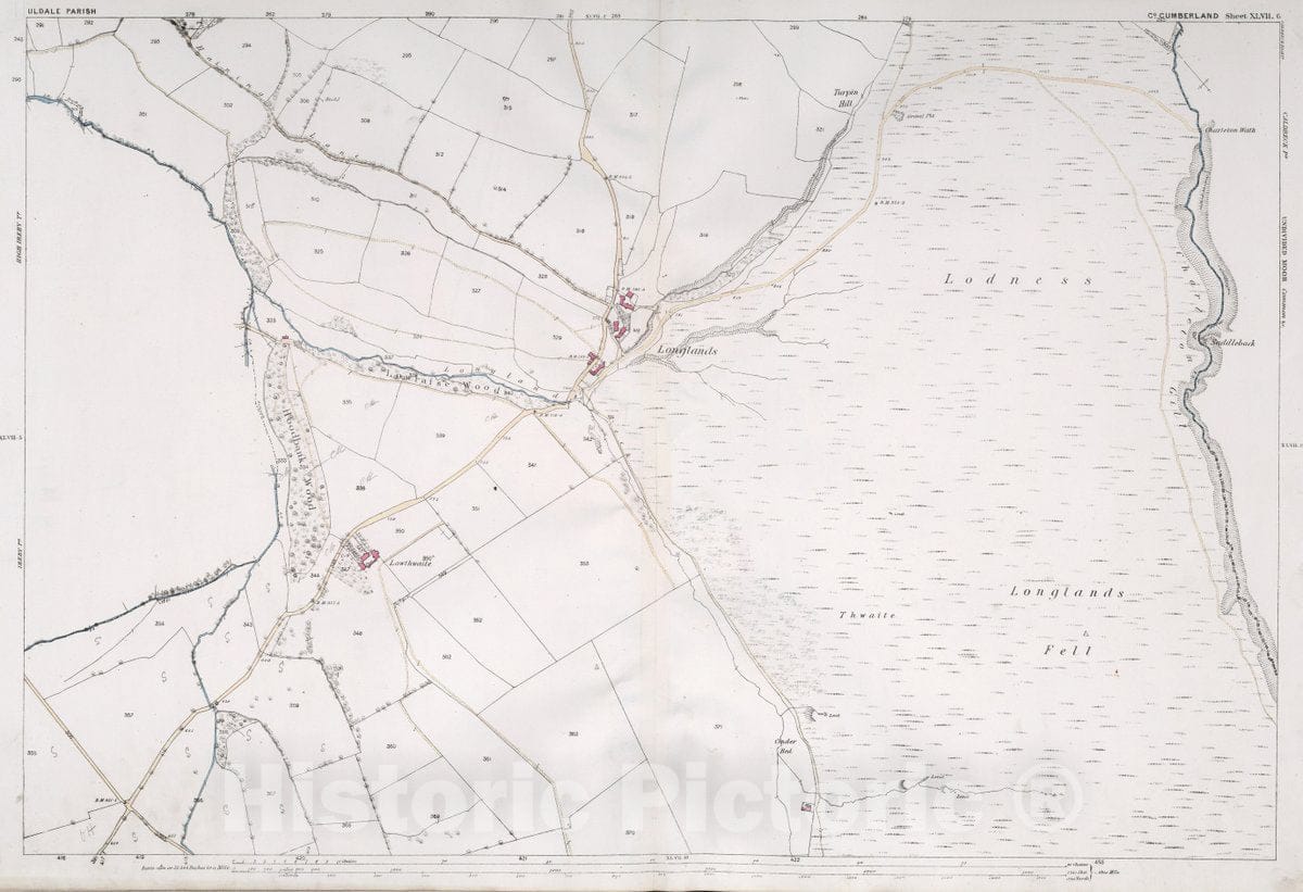 Historic Map : Uldale Parish. Co. Cumberland. Sheet XLVII.6, 1865 Atlas - Vintage Wall Art
