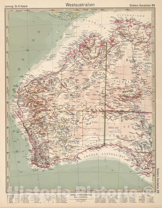 Historic Map : Australia, 89. Westaustralien. Western Australia, 1925 Atlas , Vintage Wall Art