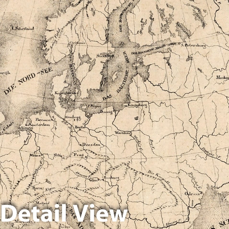 Europa Historical Map Print 1825 - Atlas von Europa Reproduction