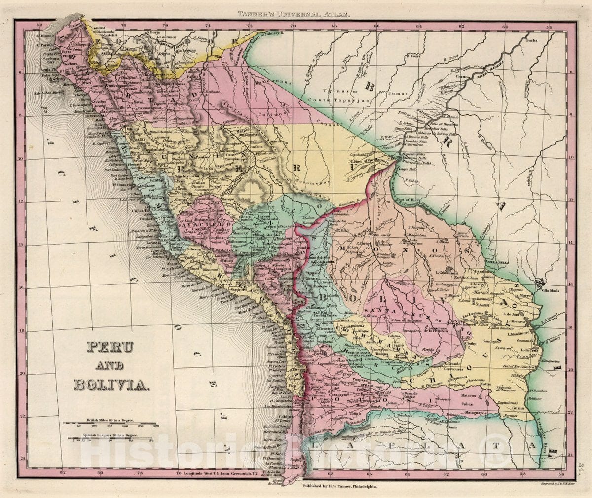 Historic Map : Peru and Bolivia, 1842 Atlas - Vintage Wall Art