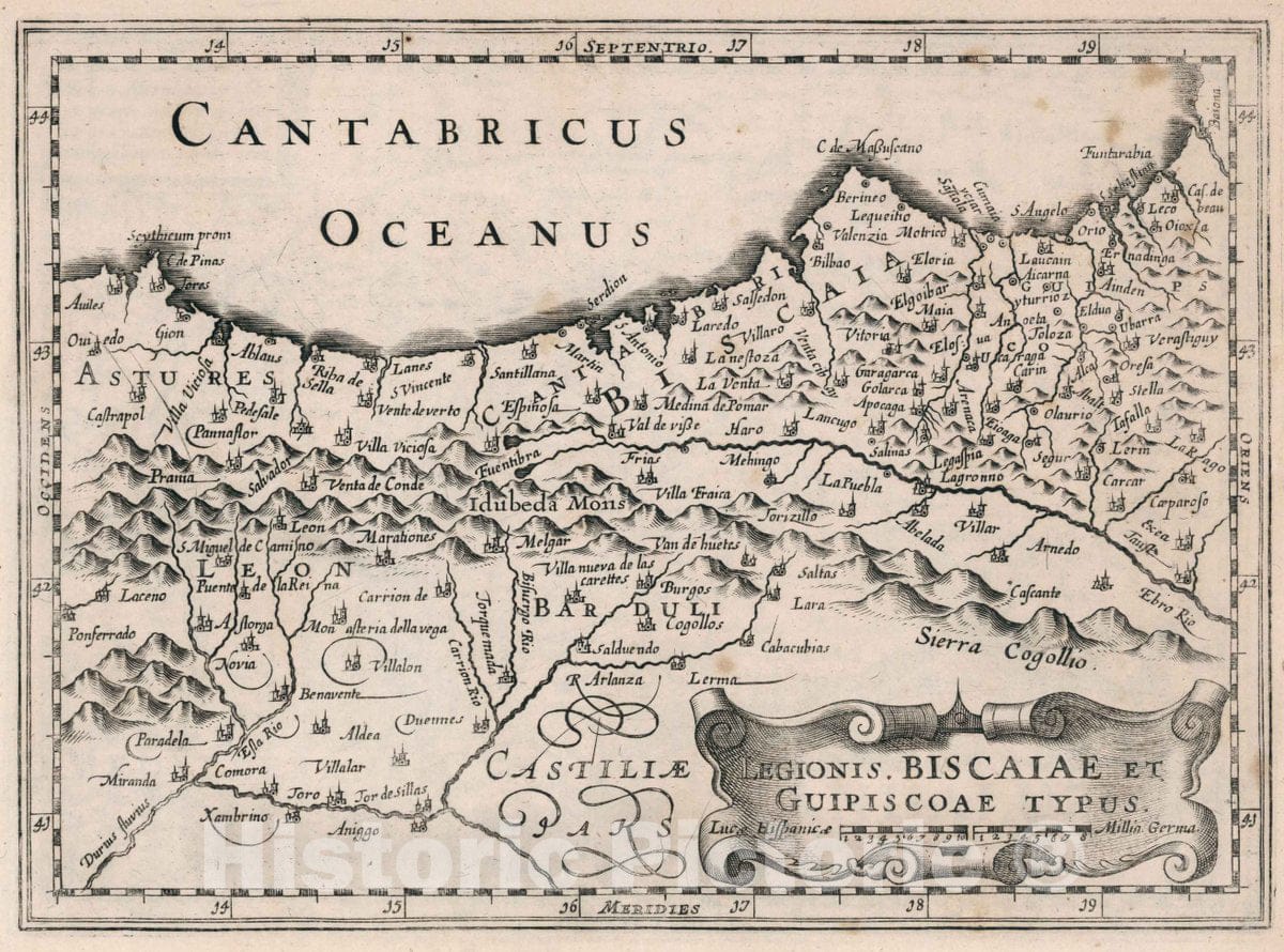 Historic Map : Spain, Legionis, Biscaiae et Guipiscoae Typus, 1636 Atlas , Vintage Wall Art