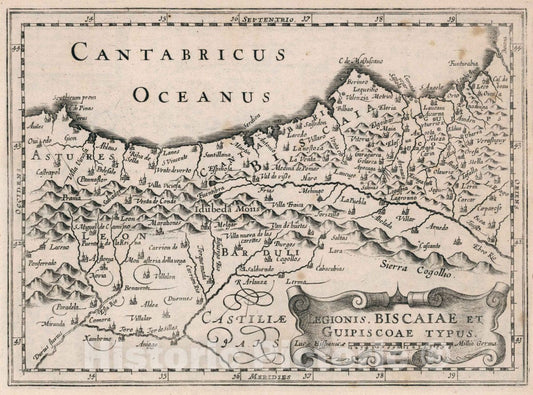 Historic Map : Spain, Legionis, Biscaiae et Guipiscoae Typus, 1636 Atlas , Vintage Wall Art