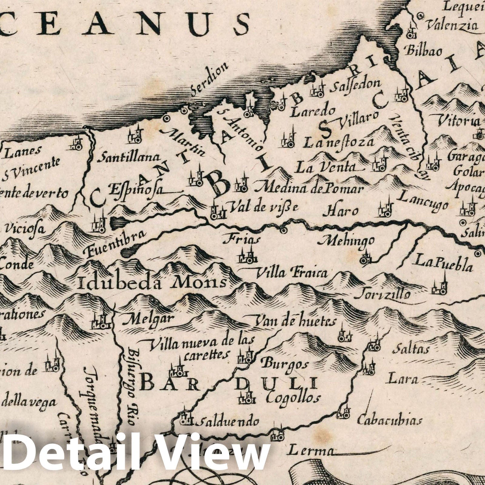 Leon, Biscay, and Gipuzcoa - River Map, 1636 - Historical Map Print