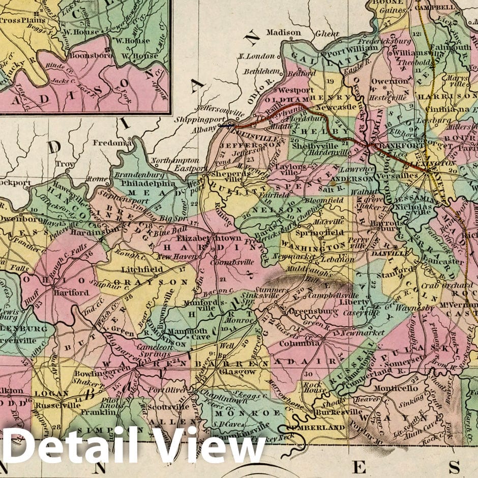 Kentucky Road Map 1839 - Historical Map Print
