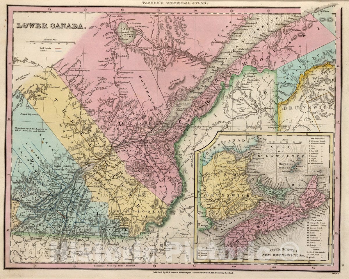 Historic Map : Lower Canada. (inset) Nova Scotia, New Brunswick, 1836 Vintage Wall Art