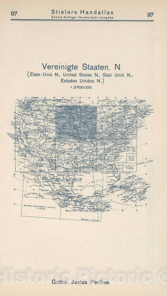 Historic Map : 1925 Index Map: 97. Vereinigte Staaten N. United States N. - Vintage Wall Art