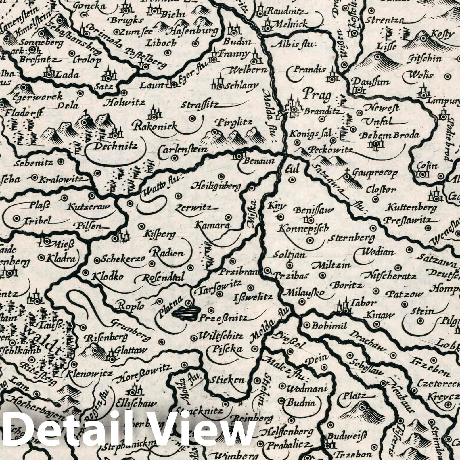 Bohemia - River Map, 1636 - Historical Map Print