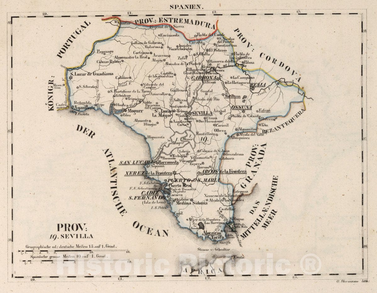 Seville Province Spain 1825 Historical Map Print - Hand-Colored Lithograph