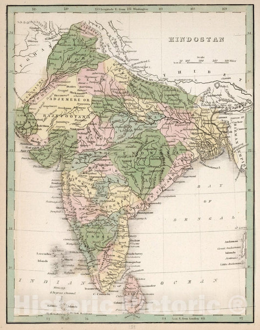 Historic Map : Hindostan. A Comprehensive Atlas, Geographical, Historical & Commercial, 1838 Atlas - Vintage Wall Art