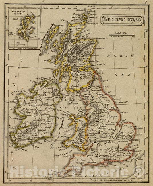 Historic Map : British Isles. (with) Shetland Isles. (Boston: Hilliard, Gray, Little and Wilkins, 1826), 1826 Atlas - Vintage Wall Art