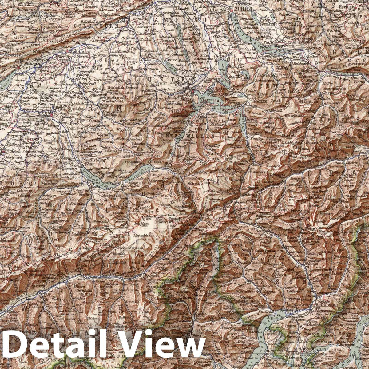 Swiss Alps, 1925 - Historical Topographic Map Print
