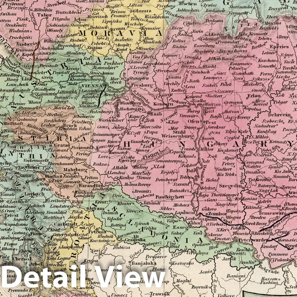 Austria with Environs of Vienna, 1836 - Historical Map Print