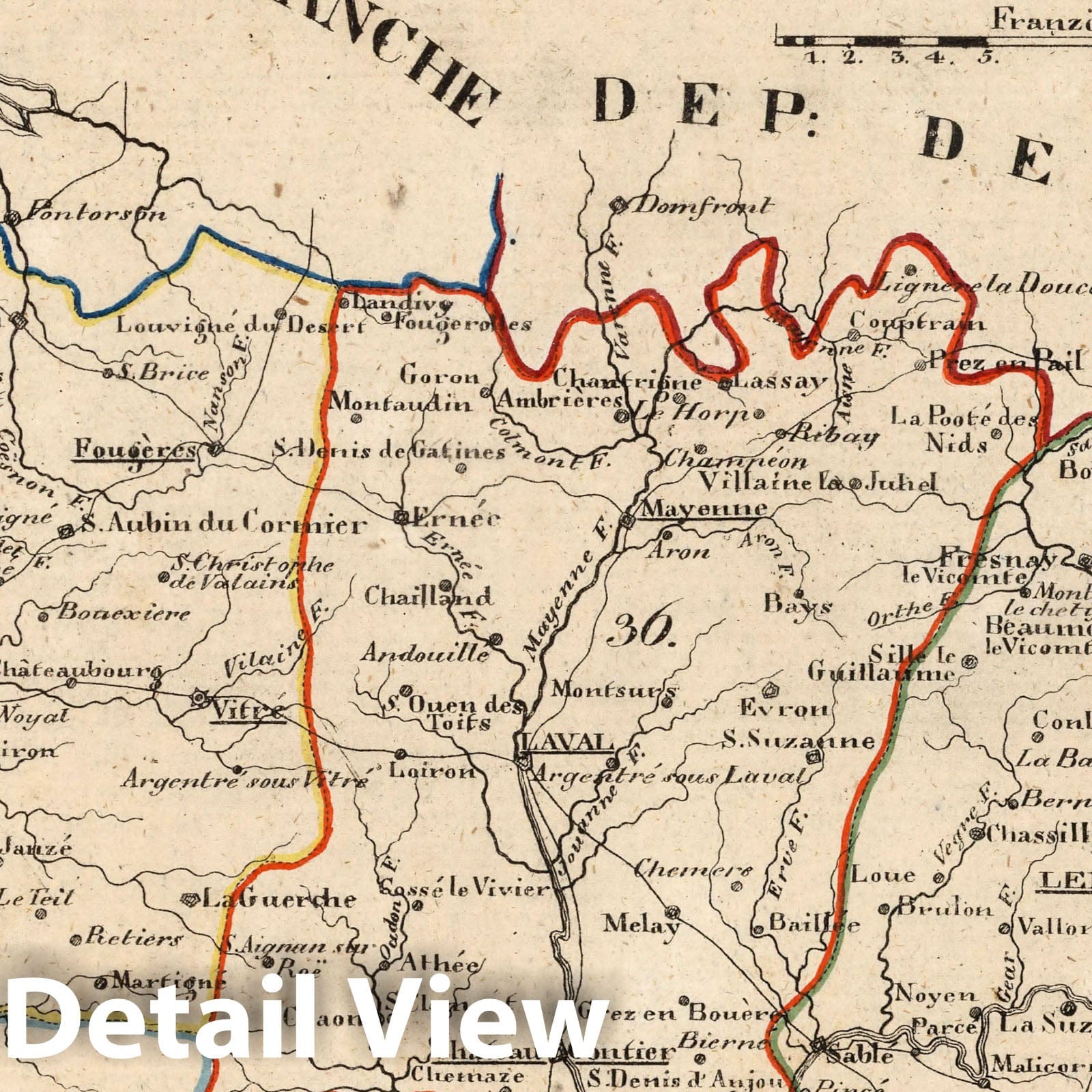 Ille-et-Vilaine, Mayenne, and Sarthe, France - Road Map, 1825