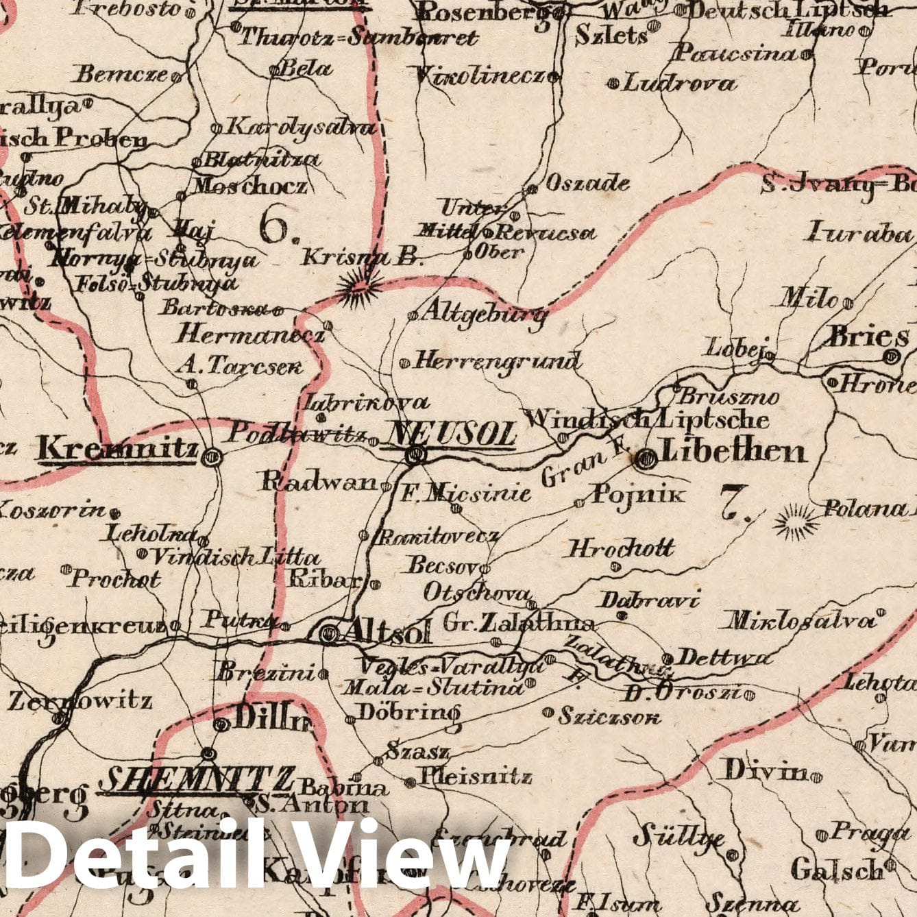 Historic Map : Austria, V.3:11-15:XII: 2. Oesterreich. C. Ungarische erbstaaten, I. Koenigr: Ungarn, Gespanschaft 4-10 , Vintage Wall Art