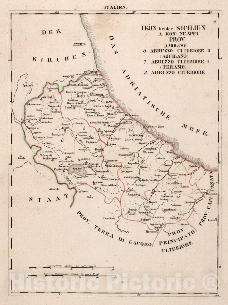 Historic Map : Italy, V.3:11-15:XIV. Italien. I. Kon: beider Sicilien. A. Kon: Neapel. Prov: 5-8, 1829 Atlas , Vintage Wall Art