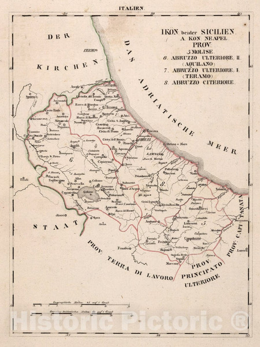 Historic Map : Italy, V.3:11-15:XIV. Italien. I. Kon: beider Sicilien. A. Kon: Neapel. Prov: 5-8, 1829 Atlas , Vintage Wall Art