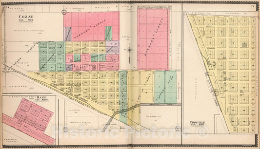 Historic Wall Map : 1904 Cozad. Eddyville. Darr. - Vintage Wall Art