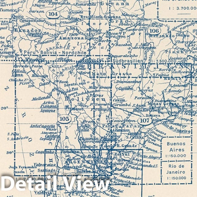 South America - Index Map, 1925 - Stieler's Atlas Historical Map Print