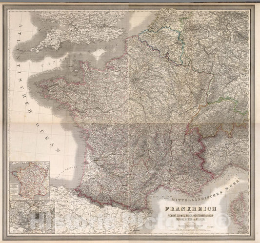 Historic Map : Composite of: Frankreich. Lower Right Sheet, 1862 Atlas - Vintage Wall Art