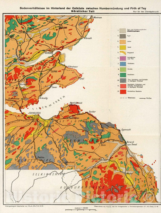 Historic Wall Map : Soil Conditions in The Northern Portion of The East Coast Between Humermundung and Firth of Tay, 1940 Military Atlas - Vintage Wall Art