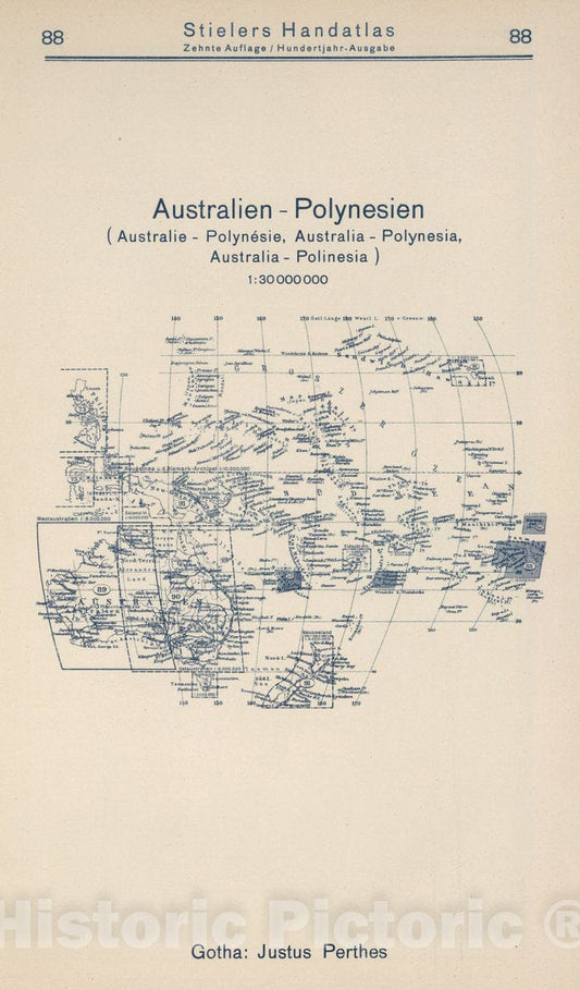 Historic Map : 1925 Index Map: 88. Australien - Polynesien. Australia - Polynesia. - Vintage Wall Art