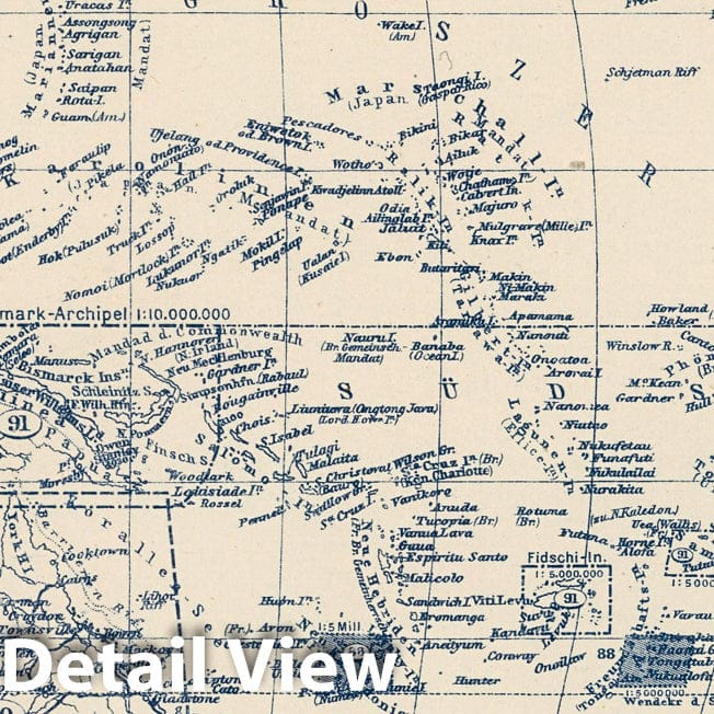 Australia and Polynesia Index Map, 1925 - Stieler's Atlas Historical Map Print