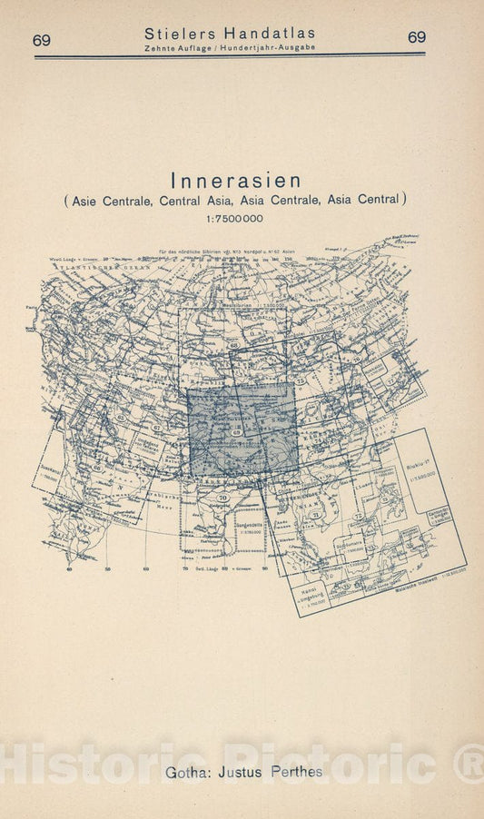 Historic Map : 1925 Index Map: 69. Innerasien. Central Asia. - Vintage Wall Art