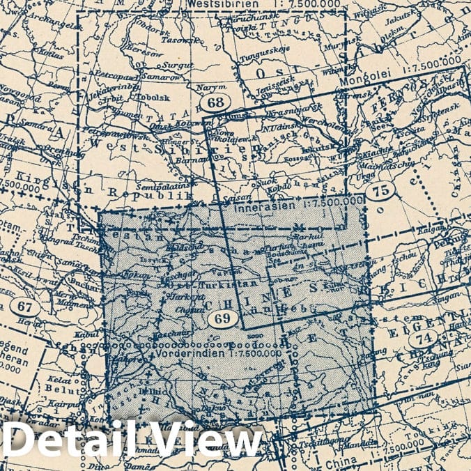 Central Asia, 1925 - Stieler's Atlas Index Map Print