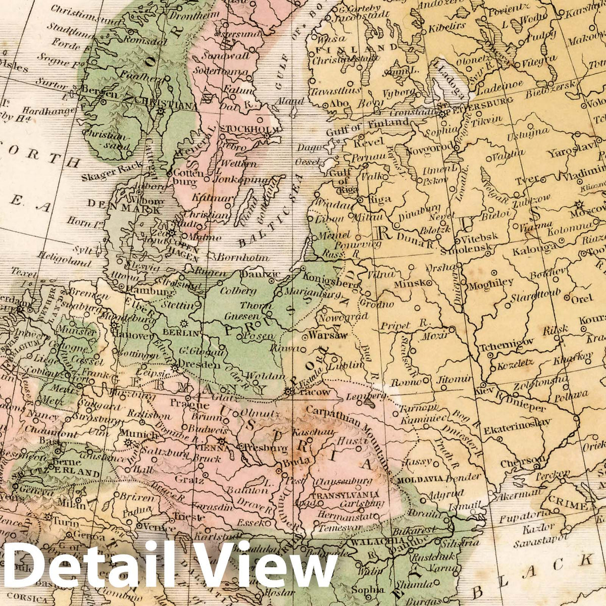 Europe - River Map, 1838 - Historical Map Print
