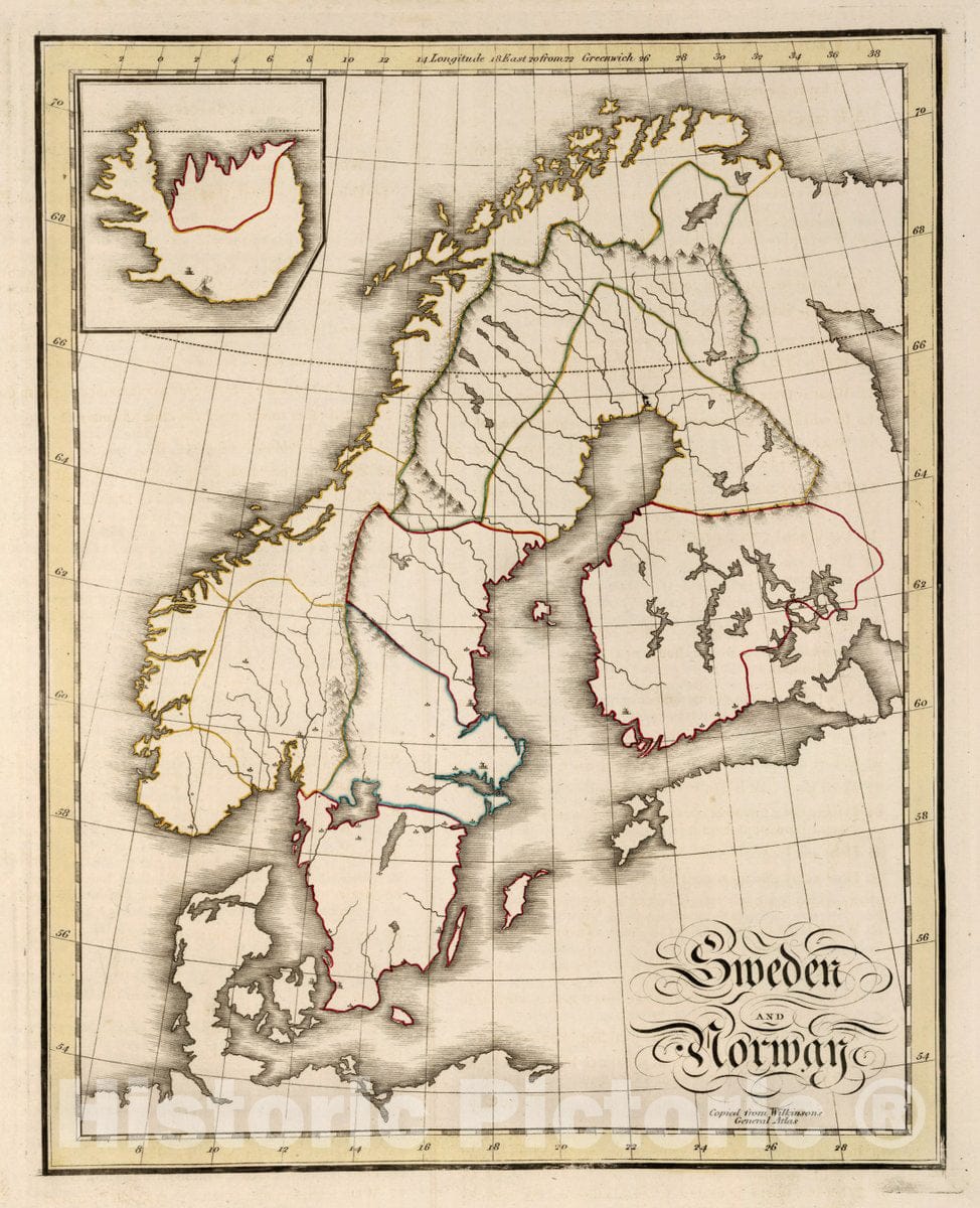 Historic Map : Sweden and Norway. Copied from Wilkinson's General Atlas, 1815 Atlas - Vintage Wall Art