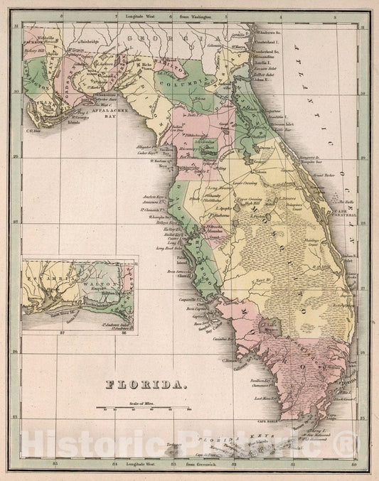 Historic Map : Florida, 1838 Atlas - Vintage Wall Art