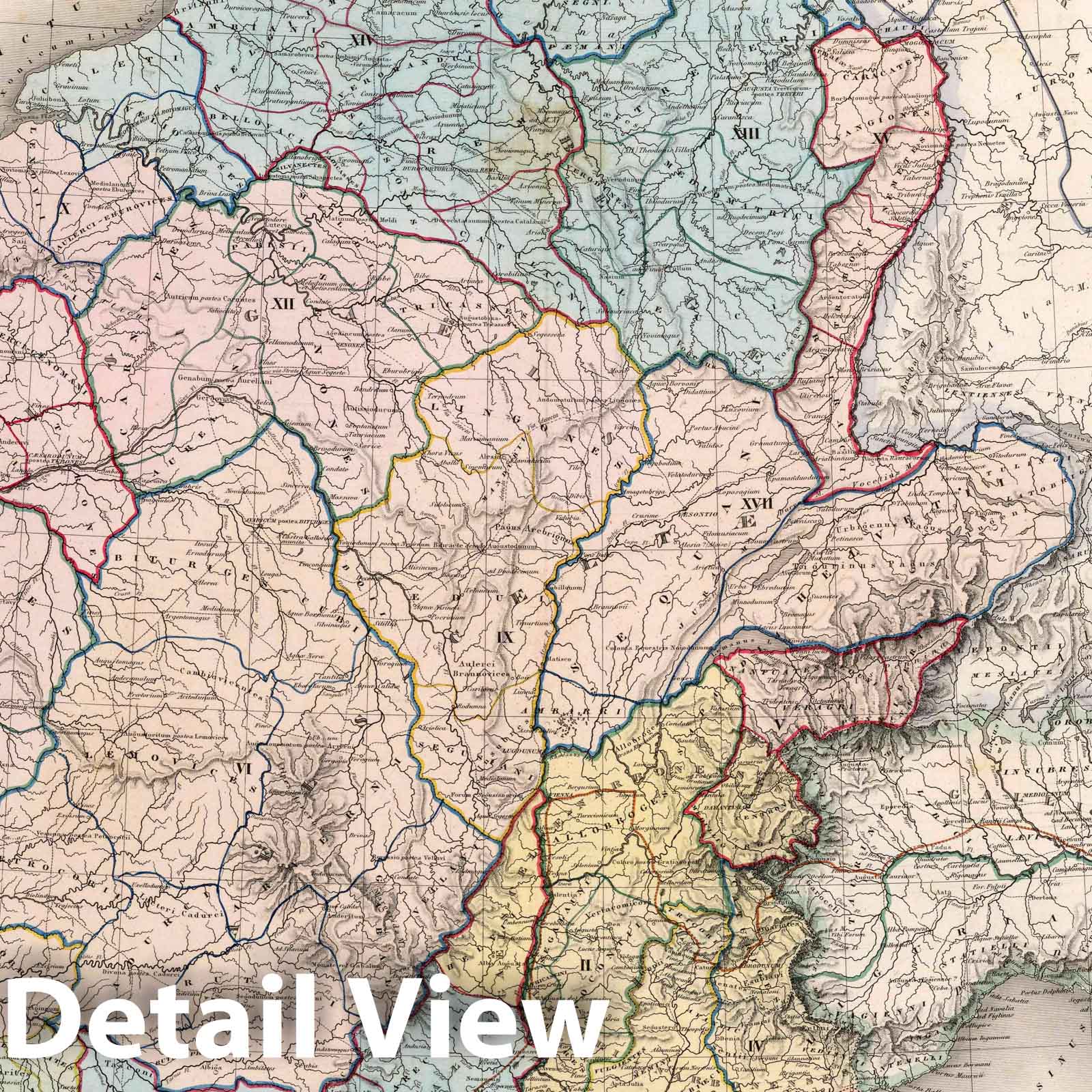 Ancient Gaul - River Map, 1863 - Historical Map Print