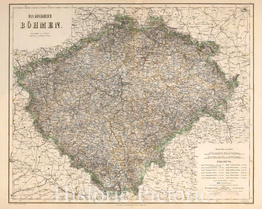 Historic Map : Czech Republic, Prague Region (Czech Republic) Das Konigreich Bohmen. 1865, Vintage Wall Art