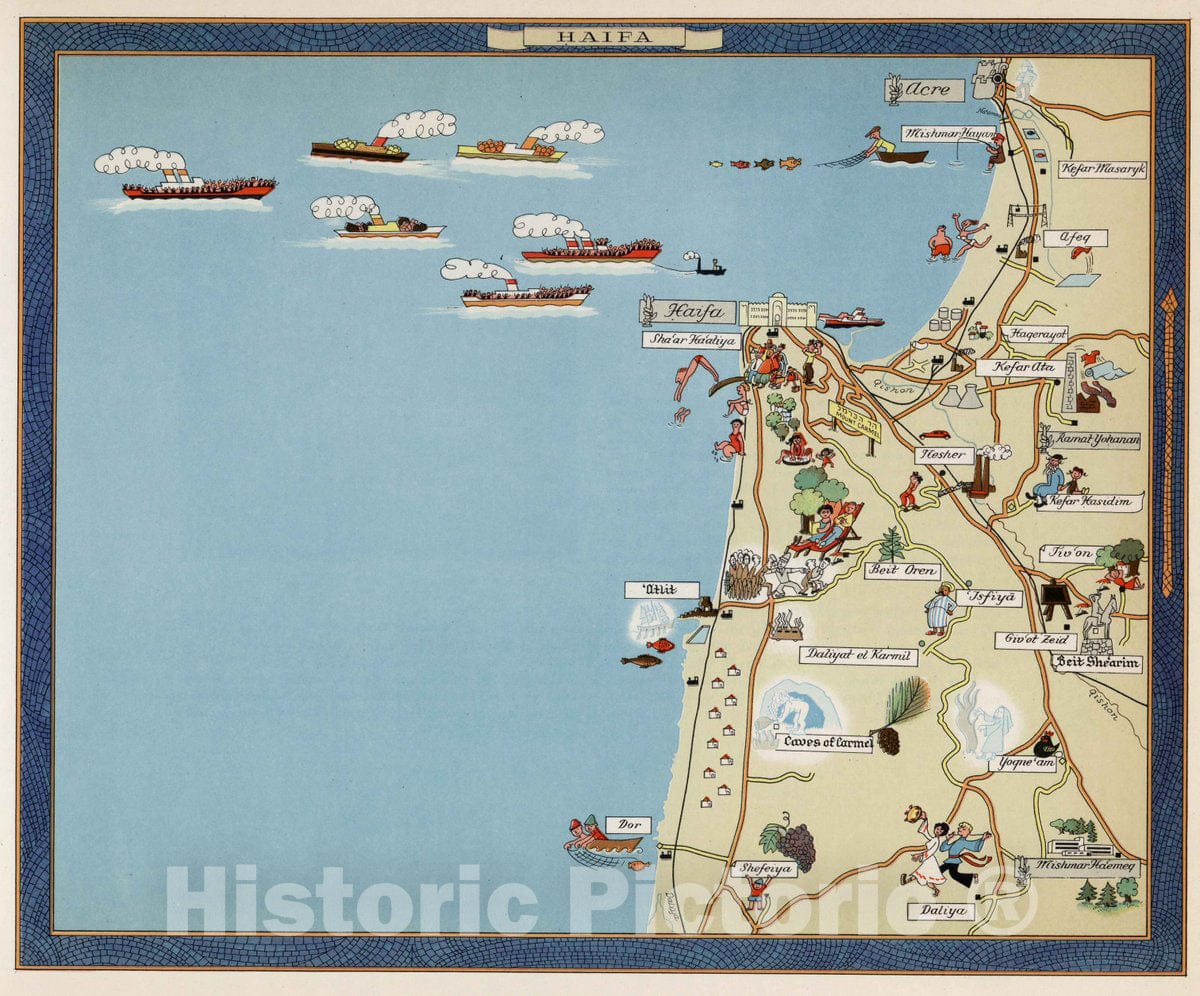 Haifa - Pictorial Map, 1957 - Historical Map Print