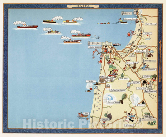Historic Map - Haifa. (to accompany) Israel in pictorial maps, 1957 Atlas - Vintage Wall Art