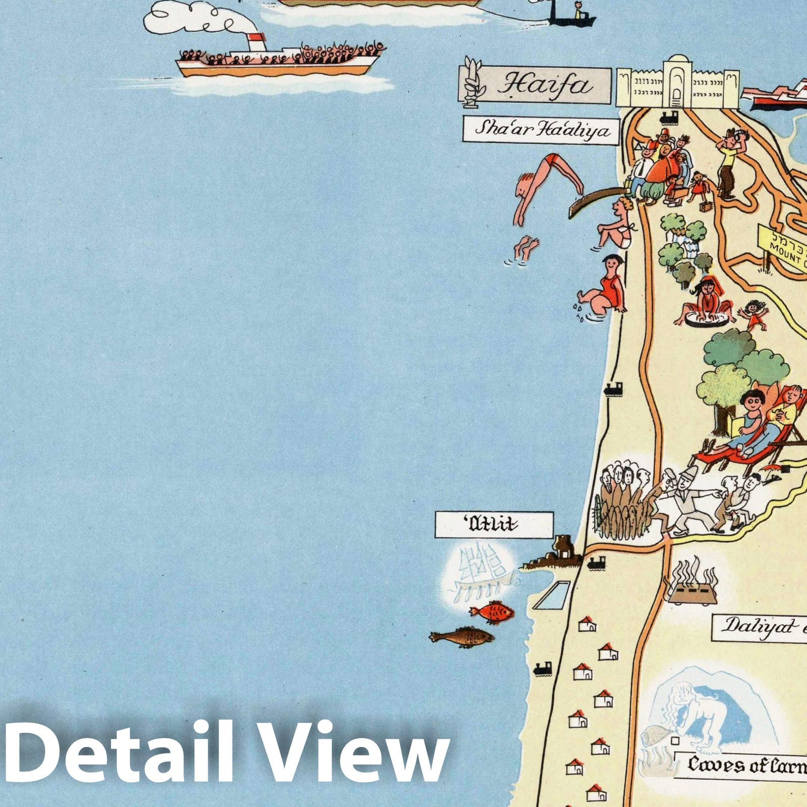Haifa - Pictorial Map, 1957 - Historical Map Print